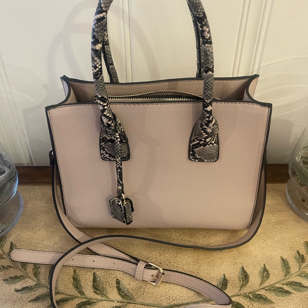 Source Unknown Cream Satchel with Snakeskin Details